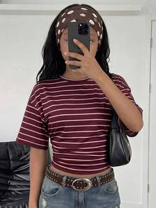 SHEIN 青少年女孩新款時尚優雅純色休閒百搭腰部抽褶T恤，適合日常、上學、海灘、度假及居家穿著，白色夏季款 - 彩色 - 查看 3