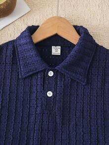 Áo polo ngắn tay dệt jacquard thường ngày cho bé trai, chất liệu thoải mái, kiểu dáng thời trang, phong cách mới xuân/hè, phù hợp cho nhiều mùa và dịp - Màu xanh lam - Xem 5