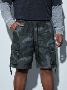 Plus Size Men's Summer Casual Camouflage Cargo Shorts With Flap Pocket - Dark Grey - View 6