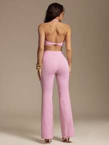 Silquee Dam Enfärgat Spaghettiband Bekvämt Andningsbart Fitness Sport Set, Sommar - Rosa - Visa 5