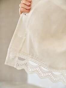 MOTF PREMIUM WOMEN'S SPRING/SUMMER PURE COTTON LACE TRIM PATCHWORK VEST JACKET - Beige - View 7