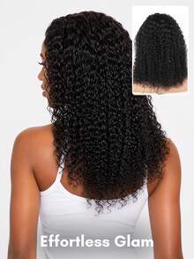 ALL READY WIG Kinky Curly 100% 真人髮無膠假髮，可調節彈性抽繩，全就緒假髮，預拔髮際線、漂白髮結、預剪 4x4 蕾絲封口，女用隱形融膚假髮 - Natural Black - 查看 2