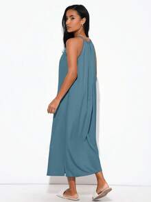 SHEIN BASICS 女款編織掛脖側開衩洋裝 - 水鴨藍 - 查看 3
