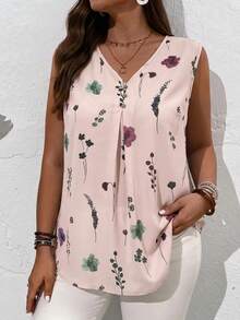 EMERY ROSE Blusa de verano sin mangas con cuello en V y estampado floral, casual, talla grande - Rosa - Ver 5