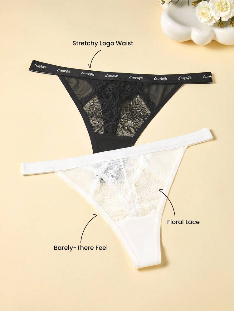 Plus Lace Detail Mid-Rise Thong