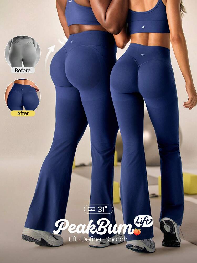 31" Peakbum-Lift FeatherFit™-Sculpt Butt-Lifting Tummy Control Flare Leggings With Side Pockets Training Running Workout Gym Fitness Wear