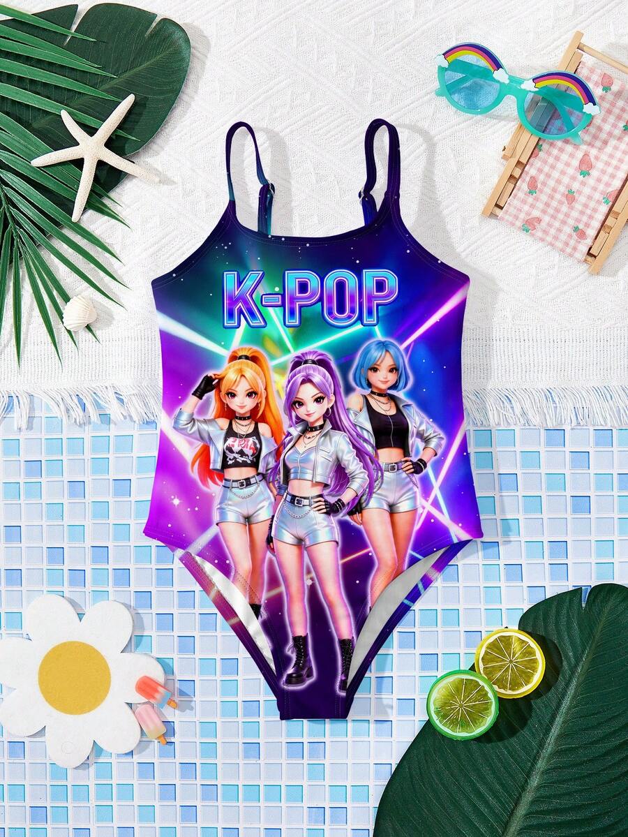 少女休閒簡約連身泳衣,適合夏季 - 彩色 - 查看 1
