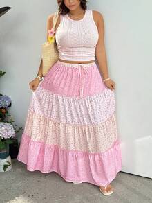 GalTyme White Sleeveless Tank Top & Maxi Skirt 2 Pieces Set, Plus Size - Multicolor - View 8