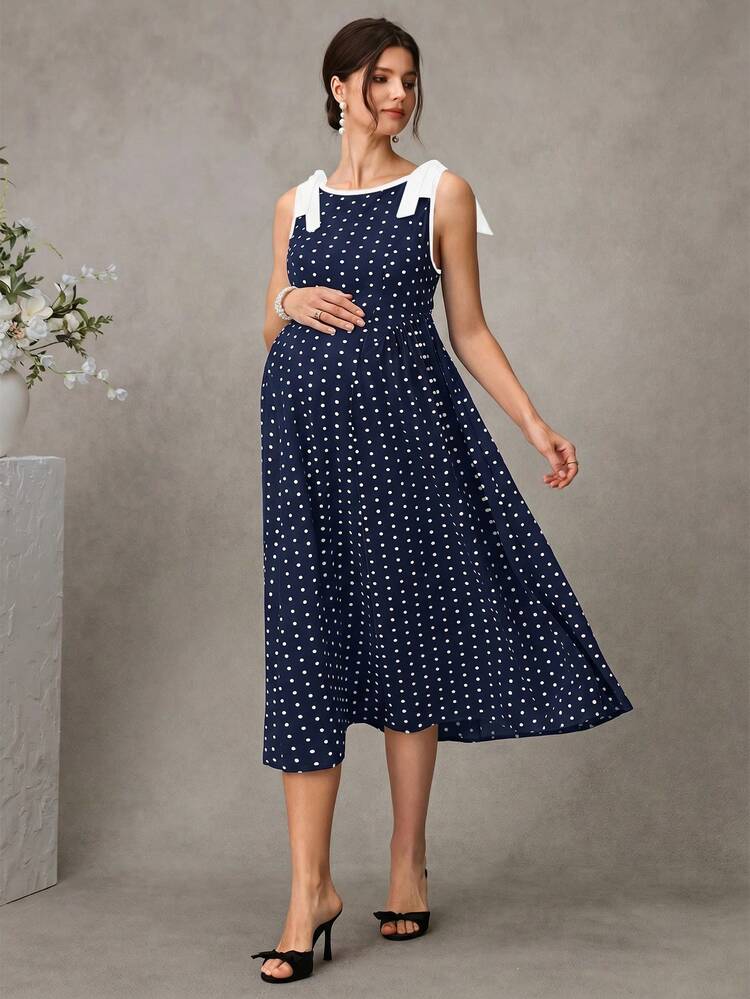 blue polka dot maternity dress Navy Polka Dot Smocked Maternity Dress  PinkBlush
