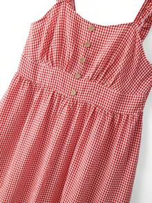 GlowEve CURVE Plus Size White Plaid Ruffle Strap Loose Flowy Dress With Gentle Square Neckline (U-Neck), Summer Vacation Boho - Red - View 7