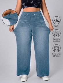 Flexra Plus Size Soft Medium Blue Wash Stretch Denim Jeans - Light Wash - View 6