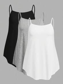 SHEIN EZwear 3件套加大码纯色吊带背心，黑色+白色+浅灰色，适合夏季 - 彩色 - 查看 1