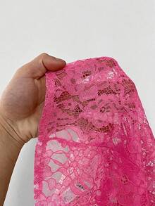 Maweii Plus Size Women's Fashion Lace Button Front Long Sleeve Shirt - Hot Pink - View 8