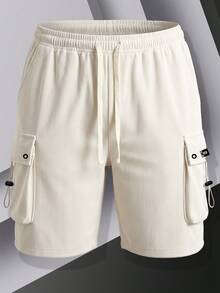 Manfinity RSRT Men's Corduroy Cargo Shorts, Drawstring Waist, Casual Streetwear For Daily Wear, Holiday - Apricot - View 2