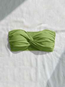 Swim Basics Top de Bikini Bandeau con Busto Torcido y Fruncido de unicolor para Playa de Verano para Mujer - Verde - Ver 5