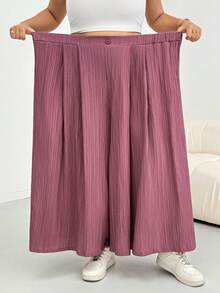 SHEIN CURVE+ 大尺碼女款夏季休閒素色寬腿褲裙 - 中紫紅色 - 查看 2