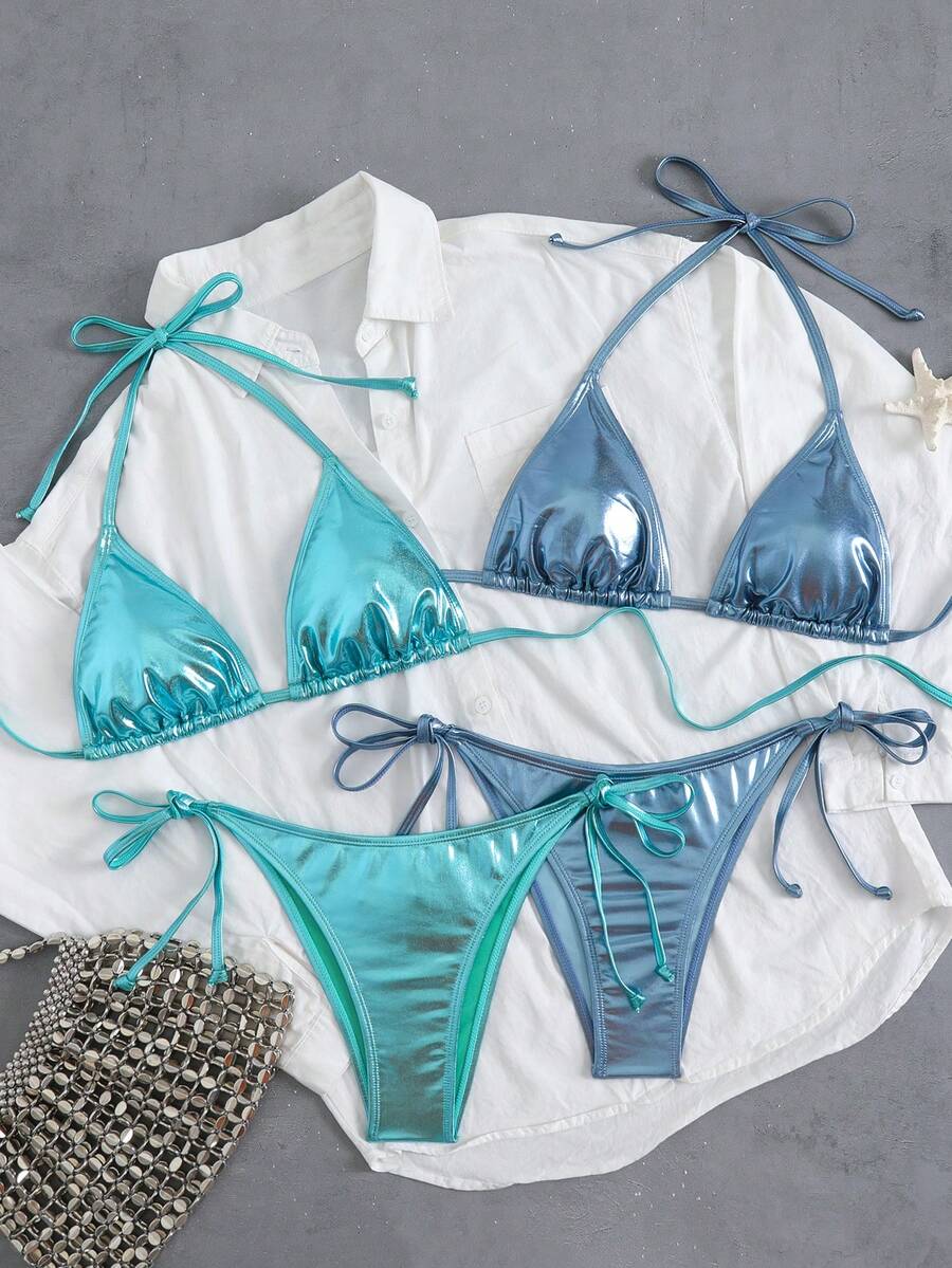 26SS Spring/Summer Laser Blue Gradient Bikini Swimsuit 4 Pieces Set - Blue - View 1