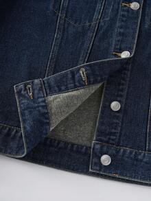 Qadelle Jaqueta Denim Casual Feminina com Aplicação de Strass, Primavera/Outono - Lavagem escura - Visão 9