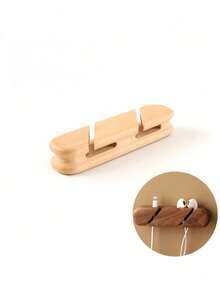 1 pieza Organizador de cables de madera maciza con múltiples ranuras, grano natural, organizador de cables para escritorio de oficina en casa, soporte para cables, gestión de cargadores, sujetacables - Multicolor - Ver 5