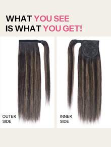 Pony Tails Real Hair Extension Straight Ponytail Extension Human Hair Ombre Nature Black To Chestnut Brown Mix Nature Black Hair Extensions Invisible Wrap Around Ponytail Human Hair For Women Daily Work - STP1B/6/1B - View 2