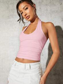 SHEIN BAE 女款 2 件組 95% 棉掛脖背心上衣，適合夏季 - 彩色 - 查看 5