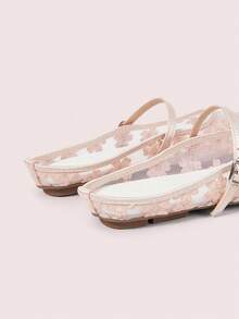 CUCCOO DOLLMOD Women's Shoes, Light Pink, Round Toe Dew Heel Closed Toe Sandals, Flower Embroidered Mesh Yarn, Sweet And Cute, Comfortable, Soft And Breathable - Rose - pink - View 5