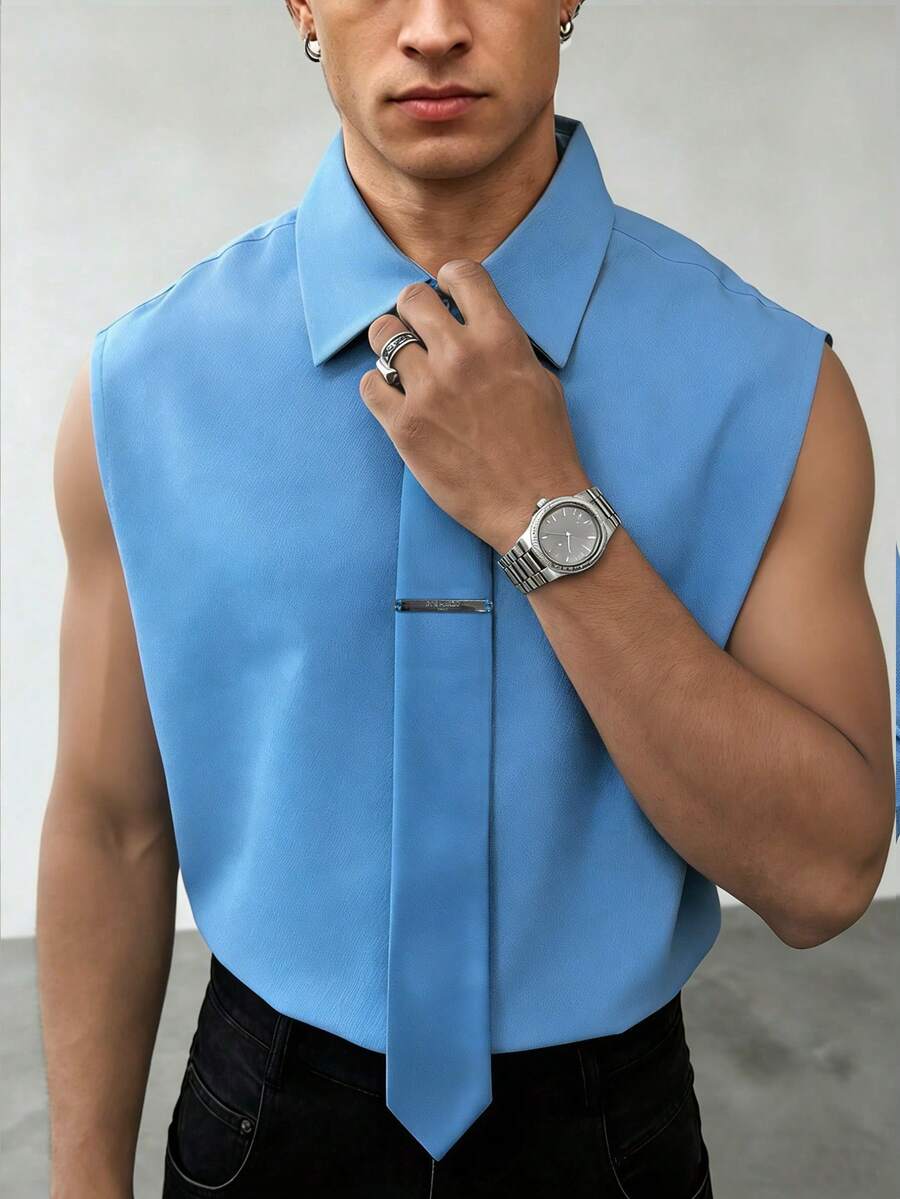 Manfinity Dauomo Men's Fashionable Solid Color Casual Sleeveless Shirt