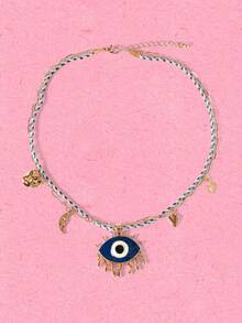 Popjeli A Fashionable, Beautiful, Simple And Light Luxury Devil's Eye Multi-Layer Necklace,Y2K/Cute/Colorful/Chic,DIY,PINK,Summer/Beach/Prom/Part/Vacation/Travel,For Mom/Women/Girl/Mother,Heart,Floral - Devil's Eye - View 2