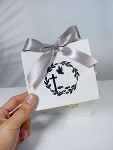 10 PEÇAS Caixa de Presente Retrô Cruz Pomba Coroa de Louros Laço Dourado e Preto Serviço de Igreja Reunião Religiosa Confirmação Primeira Comunhão Caixa de Presente Elegante - 11.5X4.5X10cm - Visão 8