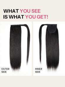 Pony Tails Real Hair Extension Straight Ponytail Extension Human Hair Nature Black Invisible Wrap Around Ponytail Human Hair For Women Daily Work - S1B - View 2
