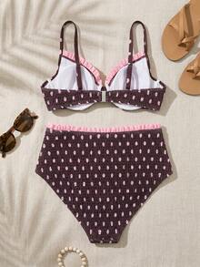 Swim Mod Plus Size Women's Sweet Fruit Print V-Neck Spaghetti Strap Swimwear Set, Suitable For Beach Vacation In Spring/Summer - Multicolor - View 9