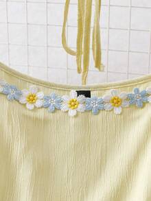 CURVE Women's Elegant Square Neck Floral Embroidery Dress, Exquisite Embroidered Dress Suitable For Daily Wear And Outdoor Activities - 黃色 - 查看 3