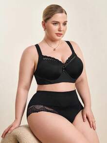 Hourtrue 1pc Plus Size High Waist Seamless Lace Pattern Shaping Briefs For Women - Black - View 11