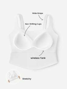 LUVLETTE Wireless Seamless 2-In-1 Built-In Square Neck Bra Cami Backless Longline Lounge Basic White Bra Tank Top - White - View 8