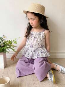 Dazy Kids 女童秋季服飾 吊帶上衣與長褲 2件套 夏季 - 淡紫色 - 查看 3