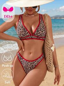 Voyashape Women's Summer Beach Leopard Print Sexy Bikini Set - Burgundy - View 4