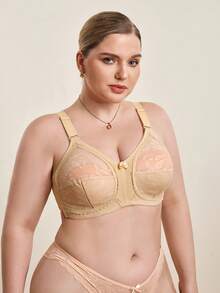 Hourtrue Plus Size Women Lightweight Daily Bra, Full Coverage Lace Wireless Breathable Seamless Bra, Lift & Support - Beige - View 6