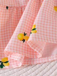 SHEIN Playful Pals 2件組女嬰幼兒/新生兒0-3歲春夏季休閒日常可愛度假條紋蝴蝶結裝飾可愛黃色檸檬圖案吊帶背心上衣+短褲套裝 - 粉色 - 查看 4
