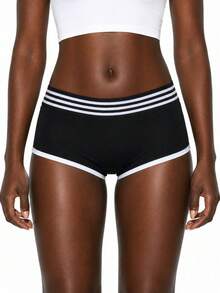Rest Era Women's Casual Sports Striped Patchwork Elastic Shorts - Black - View 5