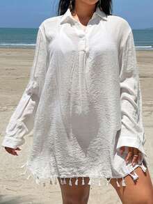 Swim Lushoire 2026 Spring/Summer Plus Size Women Casual Vacation Beach Vacation Cover-Up Dress - White - View 1