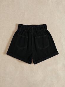 Breezaya Plus Size Solid Color Minimalist Baggy Casual Formal Denim Shorts Black Summer Vacation - Black - View 2