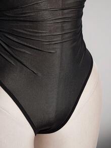 SHEIN ICON 女款大尺碼性感透視網紗連身內衣 - 黑色 - 查看 6