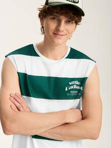 Limitiso Men's Casual Striped Tank Top, Summer Versatile Green & White Striped Tank Top For Men - Green - View 4