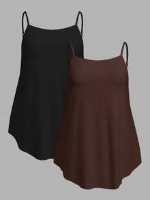 SHEIN CURVE+ 大尺碼黑白 2件組娃娃裙襬細肩帶背心，舒適適用於居家、街頭與度假 - 彩色 - 查看 7