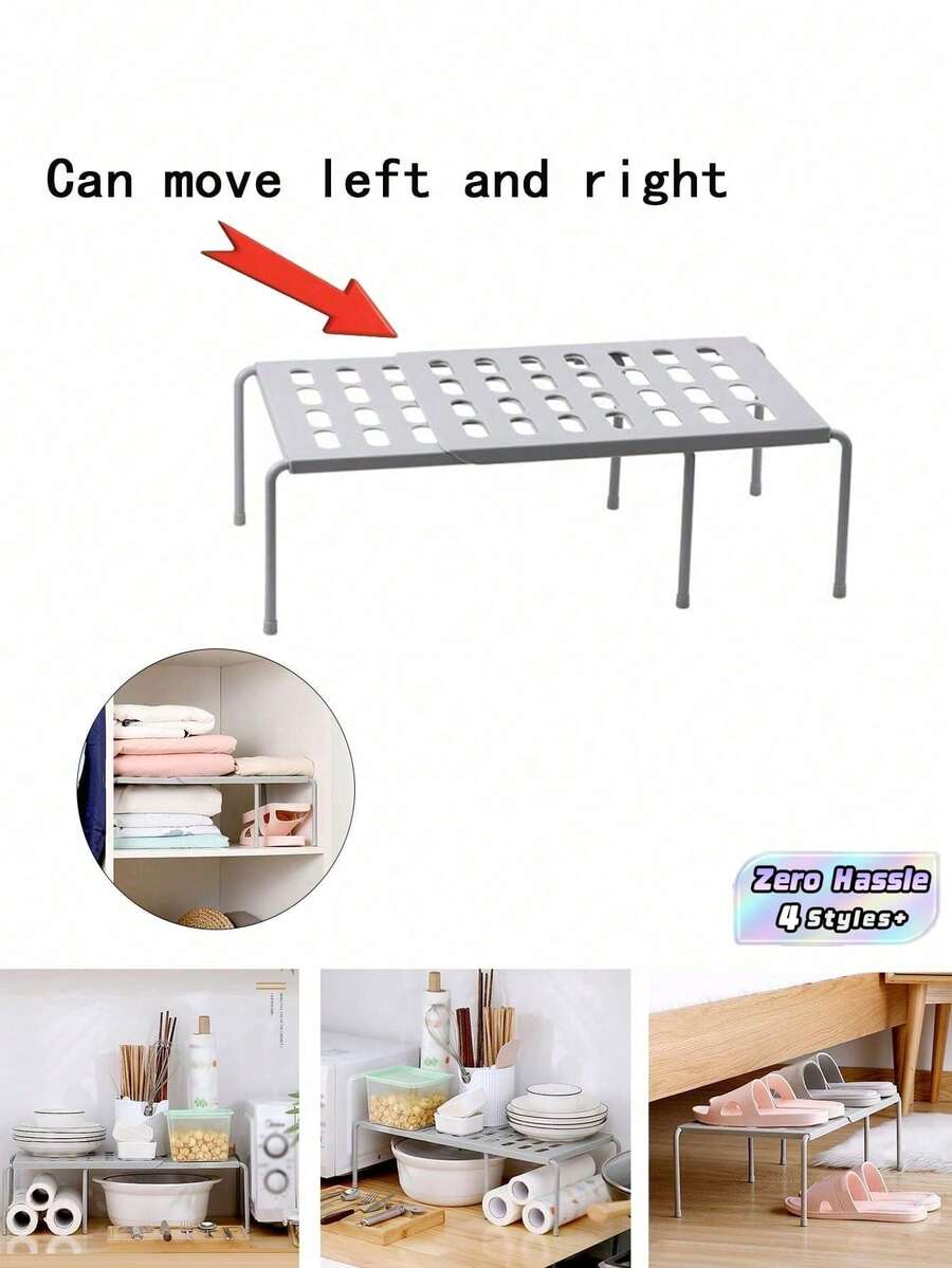 1Pc Solid Color Retractable Layered Shelf, Nail-Free Detachable Storage Rack, Multi-Use For Wardrobe, Cabinet, Bathroom, Kitchen, Dorm & Shoe Organizer - multicolor - View 1