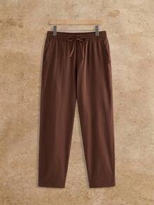 EASEVO Men's Plus Size Solid Color Drawstring Waist Pocket Casual Versatile Daily Travel Long Pants - Brown - View 2