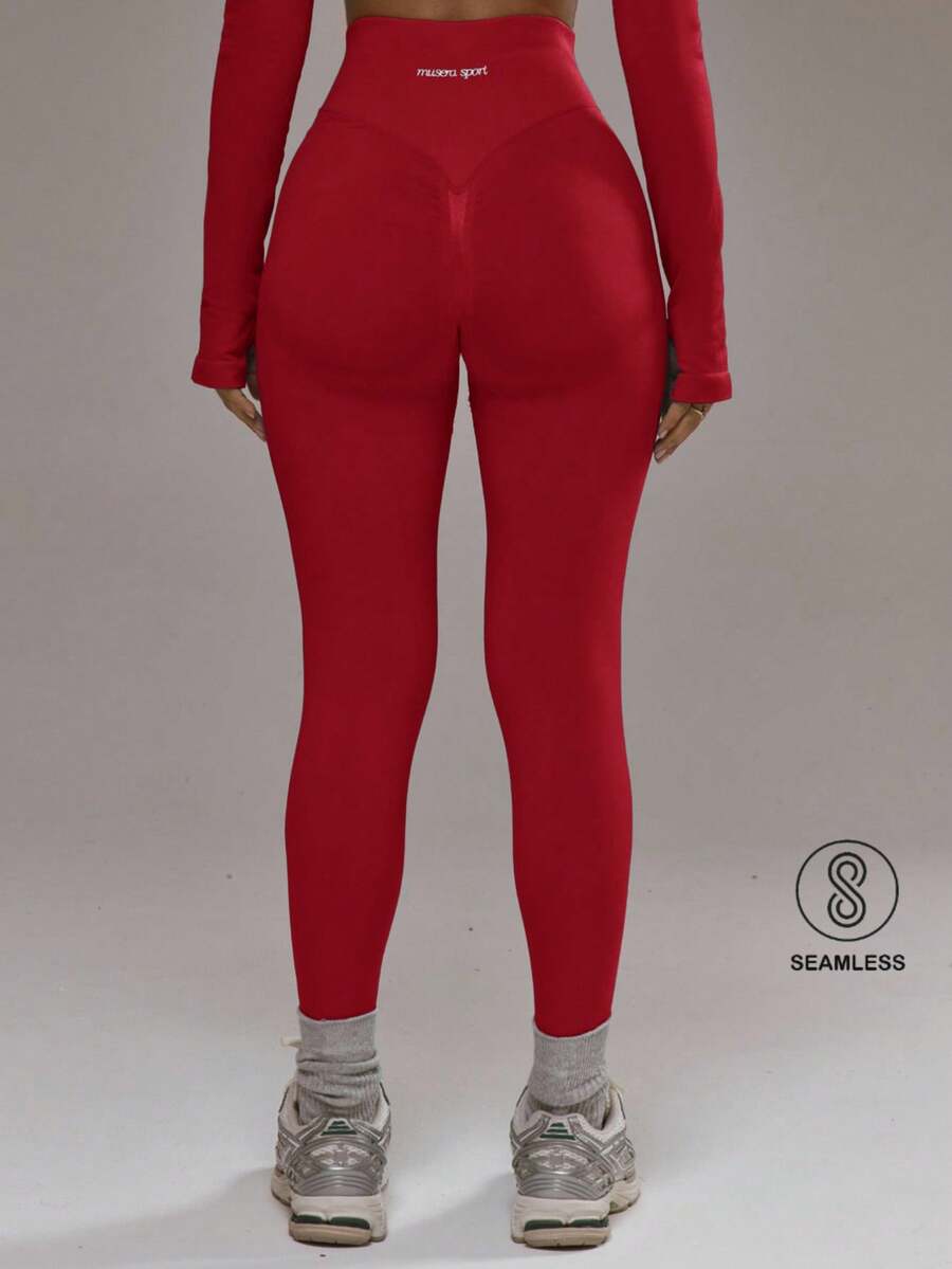 Musera Sport 高腰無縫內搭褲下身僅限 拍擊球冬季運動服 健身房運動訓練 - 紅色 - 查看 1