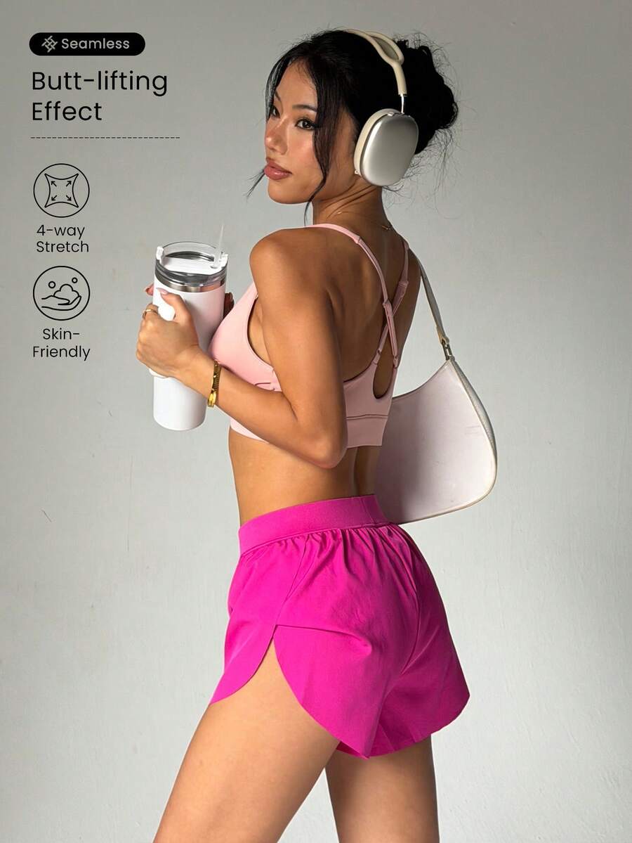 SHEIN Sports 女款多巴胺內襯跑步運動短褲 - 玫紅色 - 查看 1