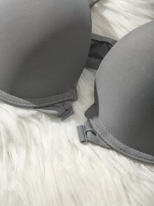1pc Women's Solid Color Front-Closure Underwire Bra - Grey - View 4