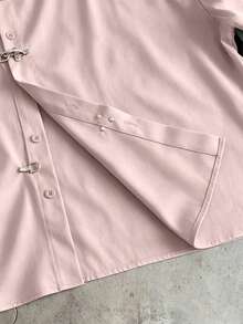 AXEPEAK Men's Lapel Short Sleeve Loose Fit Pink Shirt - Pink - View 4